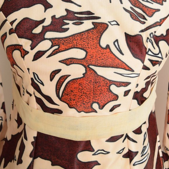 vintage 60s dress graphic print long hostess maxi gown empire waist XS African - Picture 4 of 8